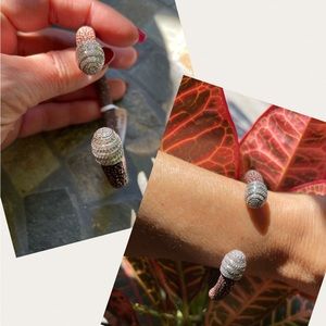 Micro pave beehive stingray white plated cuff bangle